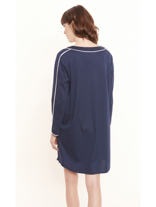 Feraud Navy Long Sleeves Cotton Nightgown