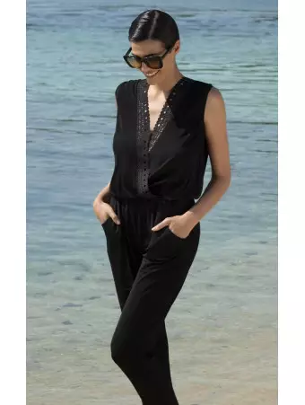 Short-sleeved jumpsuit black AJOURAGE COUTURE