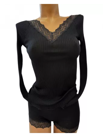 Oscalito black Long-sleeved top WOOLEN SILK