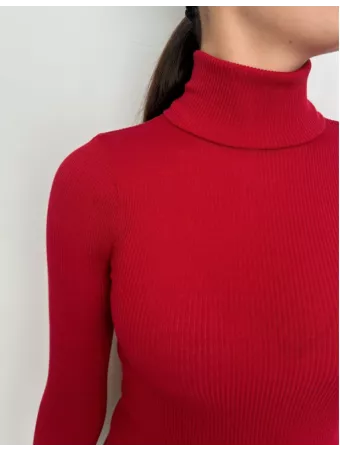 oscalito 3429 Long-sleeved turtleneck red top WOOLEN SILK