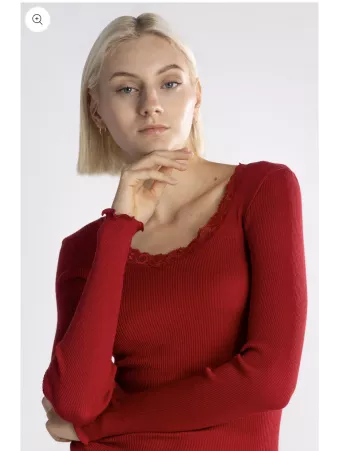 Oscalito Long-sleeved top round lace neckline WOOLEN SILK red