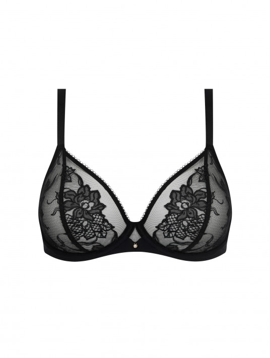 Soutien-gorge à armatures, dentelle transparente deux tons