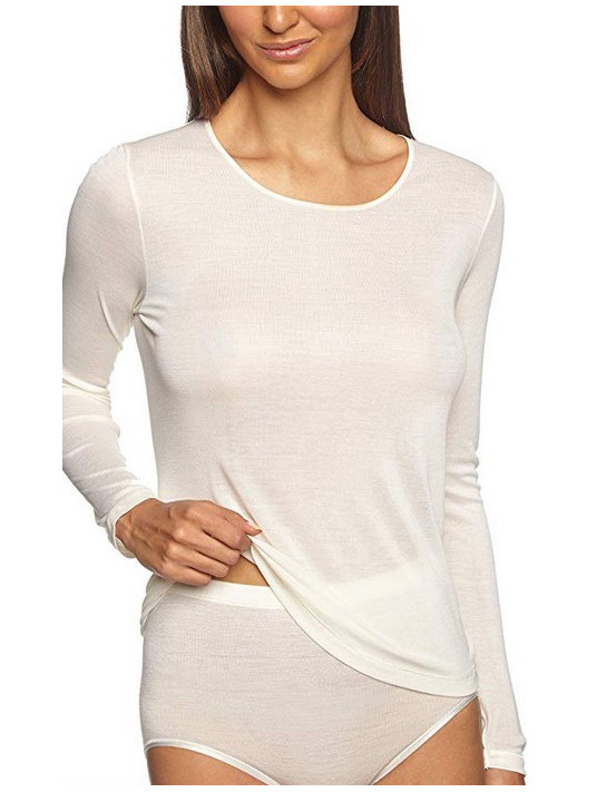 Hanro cream color Long-sleeved T-shirt SILK