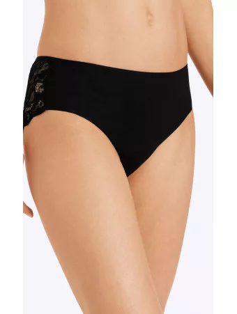 Hanro slip midi coton et dentelle MOMENTS noir