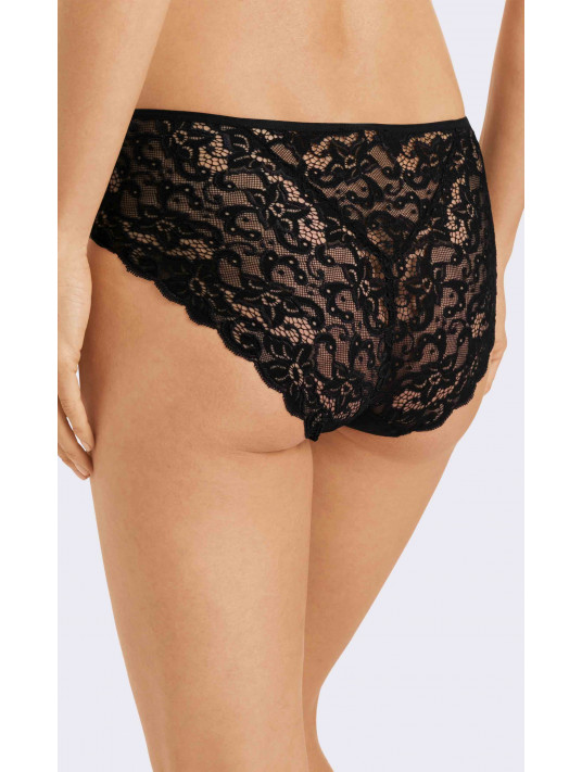 Hanro slip midi coton et dentelle MOMENTS noir