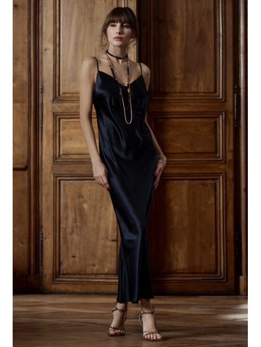 Marjolaine Long silk nightgown black TRACY