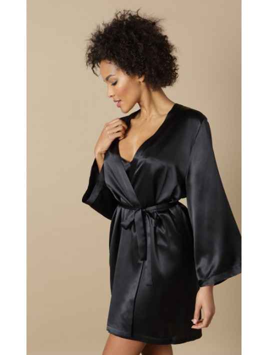 Marjolaine black silk Dressing gown