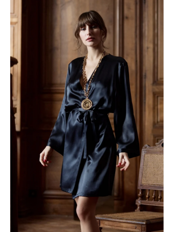 Marjolaine black silk Dressing gown