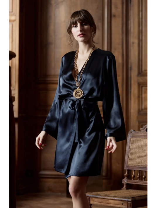 Marjolaine black silk Dressing gown