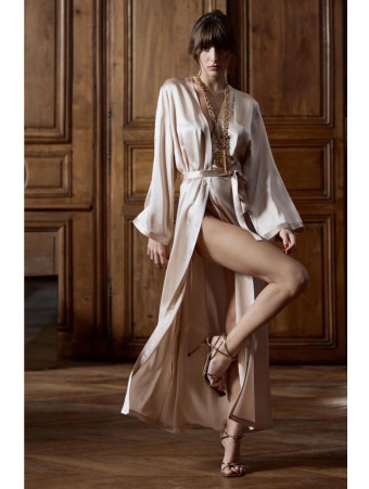 Marjolaine Long silk dressing gown sand TRACY