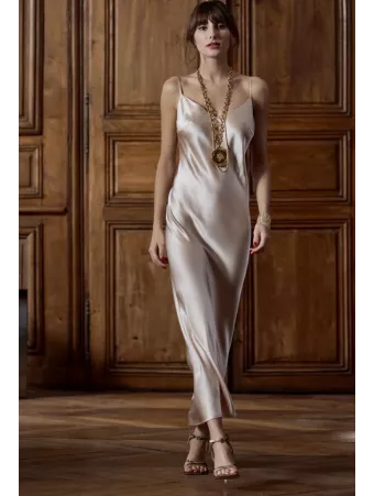 Marjolaine Long silk nightgown sand TRACY