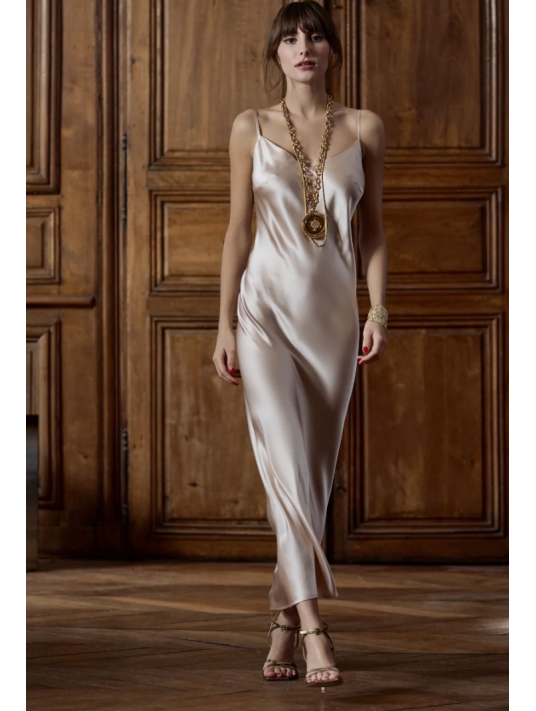 Marjolaine Long silk nightgown sand TRACY