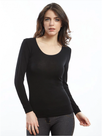 Oscalito T-shirt lisse manches longues noir LAINE ET SOIE