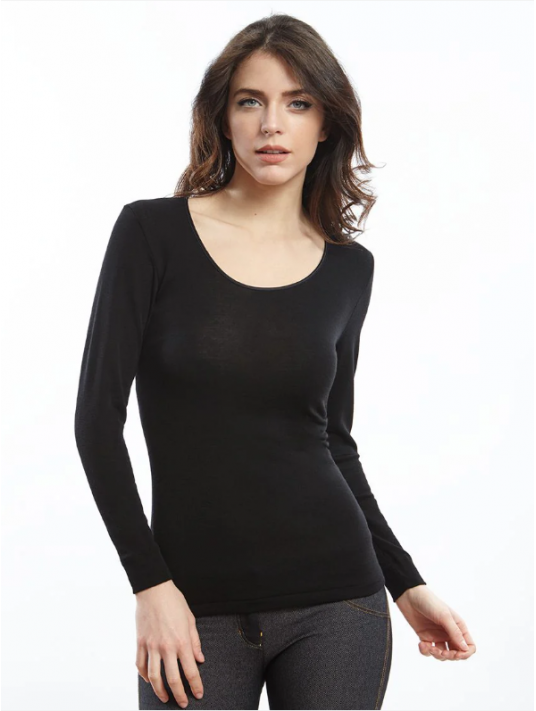 Oscalito Long-sleeved top black WOOLEN SILK