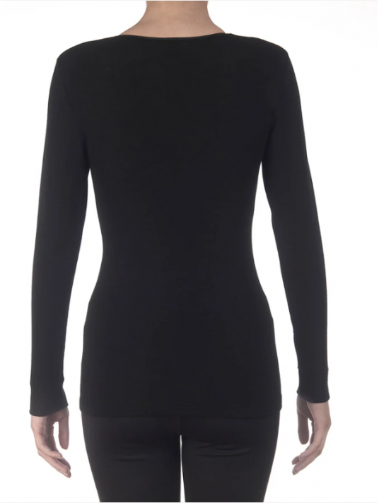 Oscalito T-shirt lisse manches longues noir LAINE ET SOIE