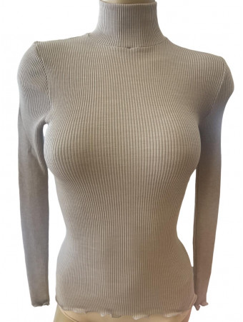 oscalito turtleneck top beige WOOLEN SILK