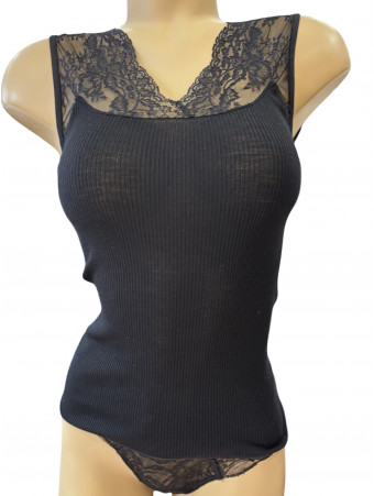 Moretta Tank top black lace WOOLEN SILK