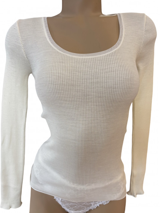 Moretta Long-sleeved top ivory WOOLEN SILK