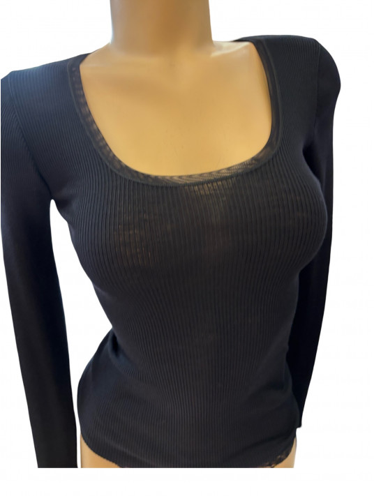 Moretta Long-sleeved top black WOOLEN SILK