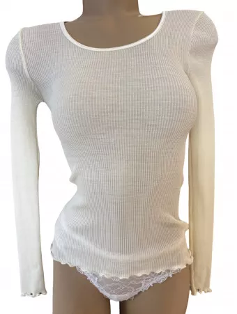 Moretta Long-sleeved top ivory WOOLEN SILK