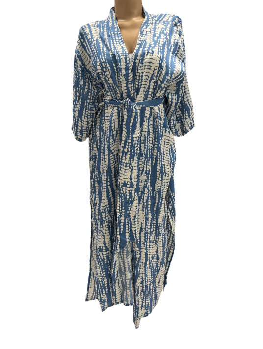 Kimono en coton bleu imprimé SUD