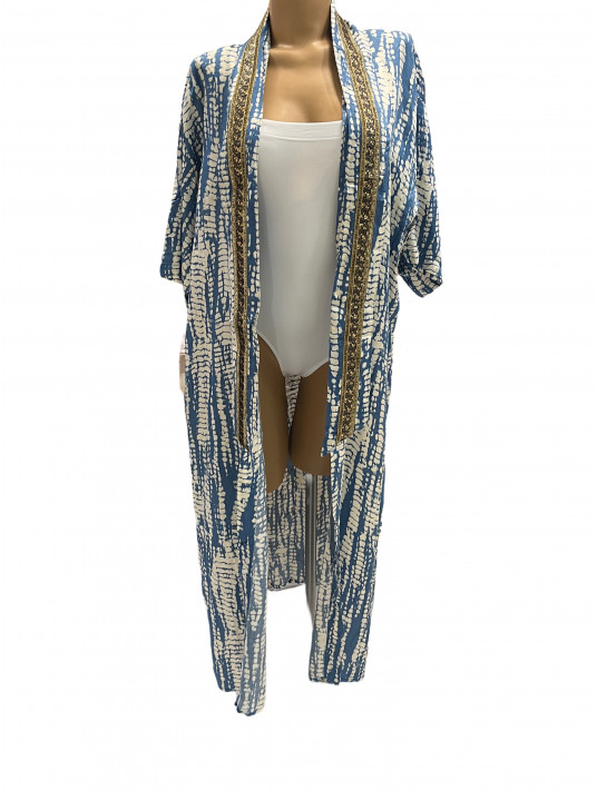 Kimono en coton bleu imprimé SUD